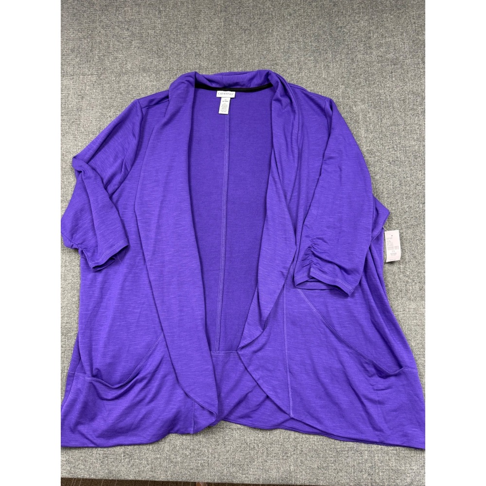 Catherines Purple Open Front Slub Knit Cardigan Jacket 3X 26/28W NWT Pockets